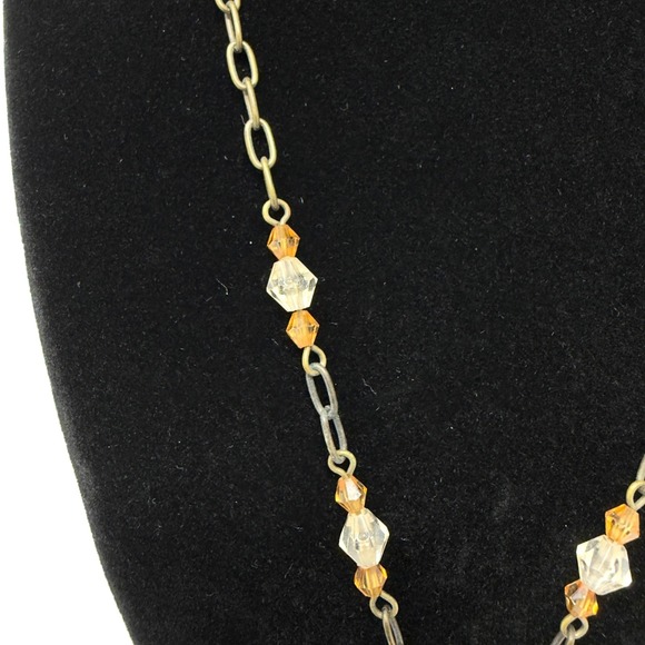 Vintage NY Pendant Beaded Necklace Amber Crystal Boho 10.5 Inch - Picture 2 of 7
